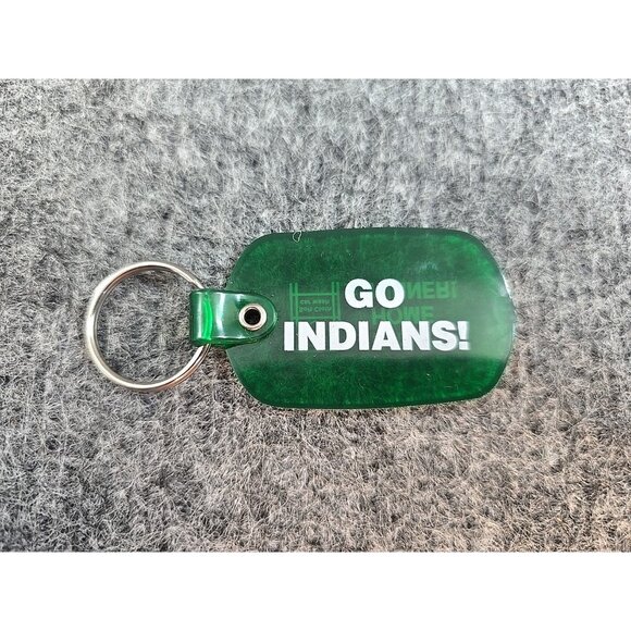 Vintage Go Indians Keychain Green Rubber BP Local  Baseball Cleveland - Picture 1 of 4